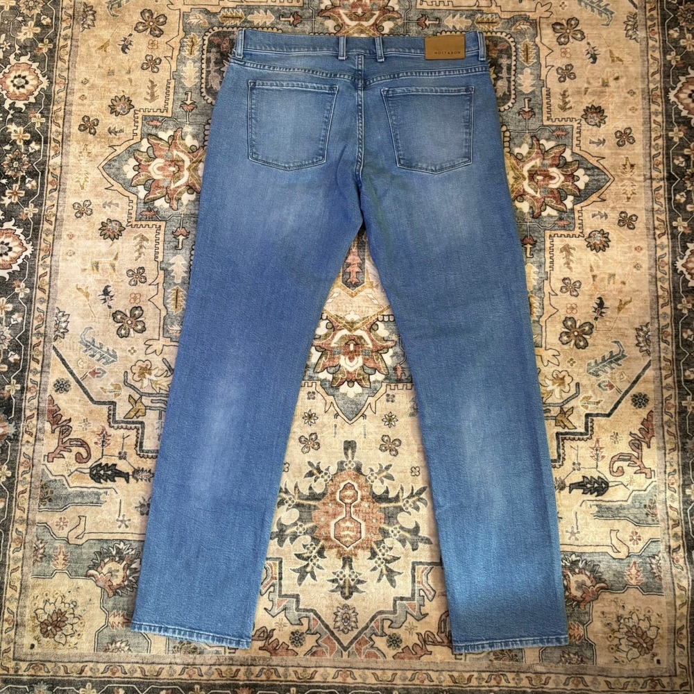 Mott & Bow Mens Slim Fit Straight Jeans Medium Wash Blue Denim W36 L32 Stretch - Picture 1 of 12